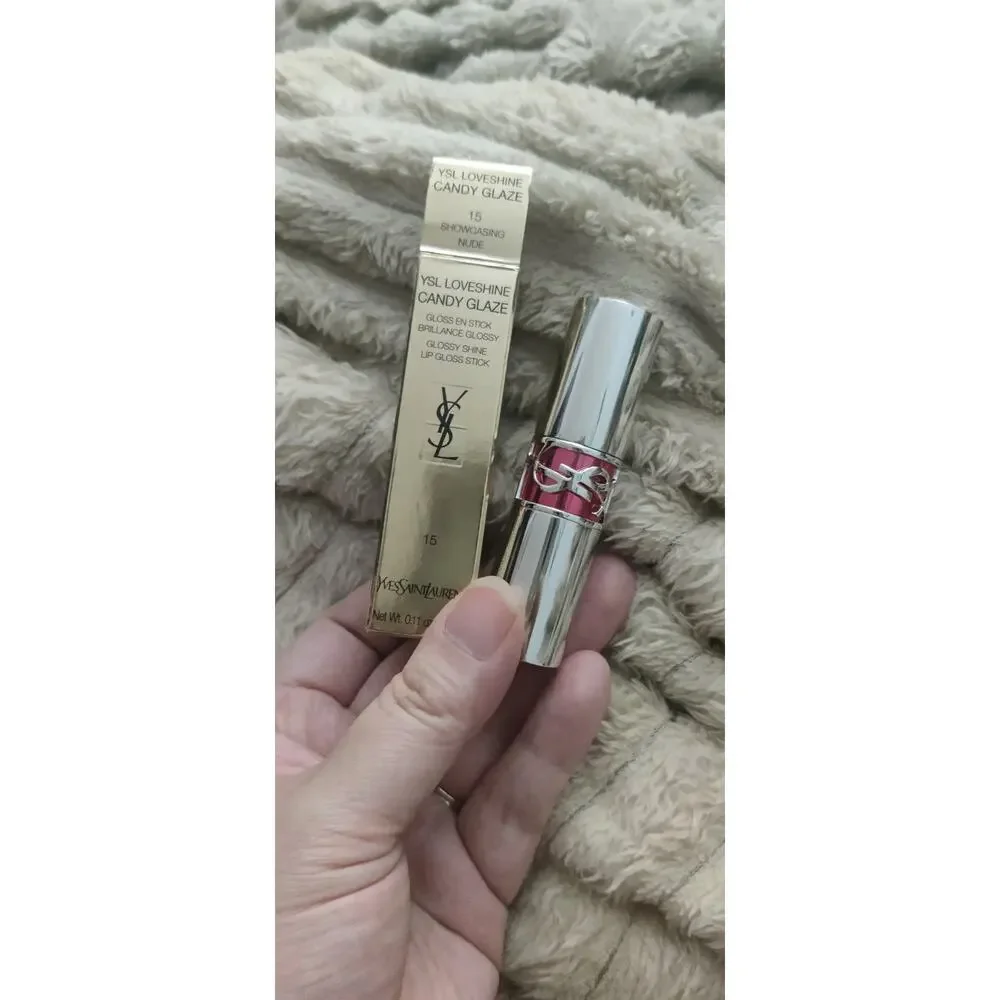 YSL Candy Glaze Lip Gloss Stick 15 Showcase Nude Luxury High Shine Hydrating NIB